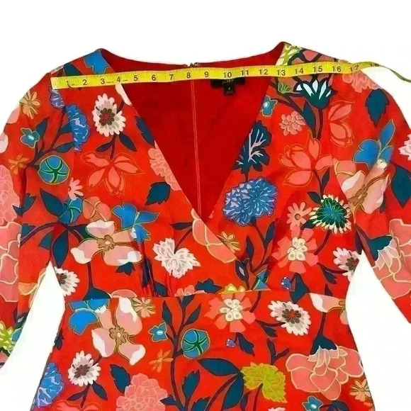 J Crew Vneck Soft Mini Dress In Floral Red Jade - Picture 10 of 12